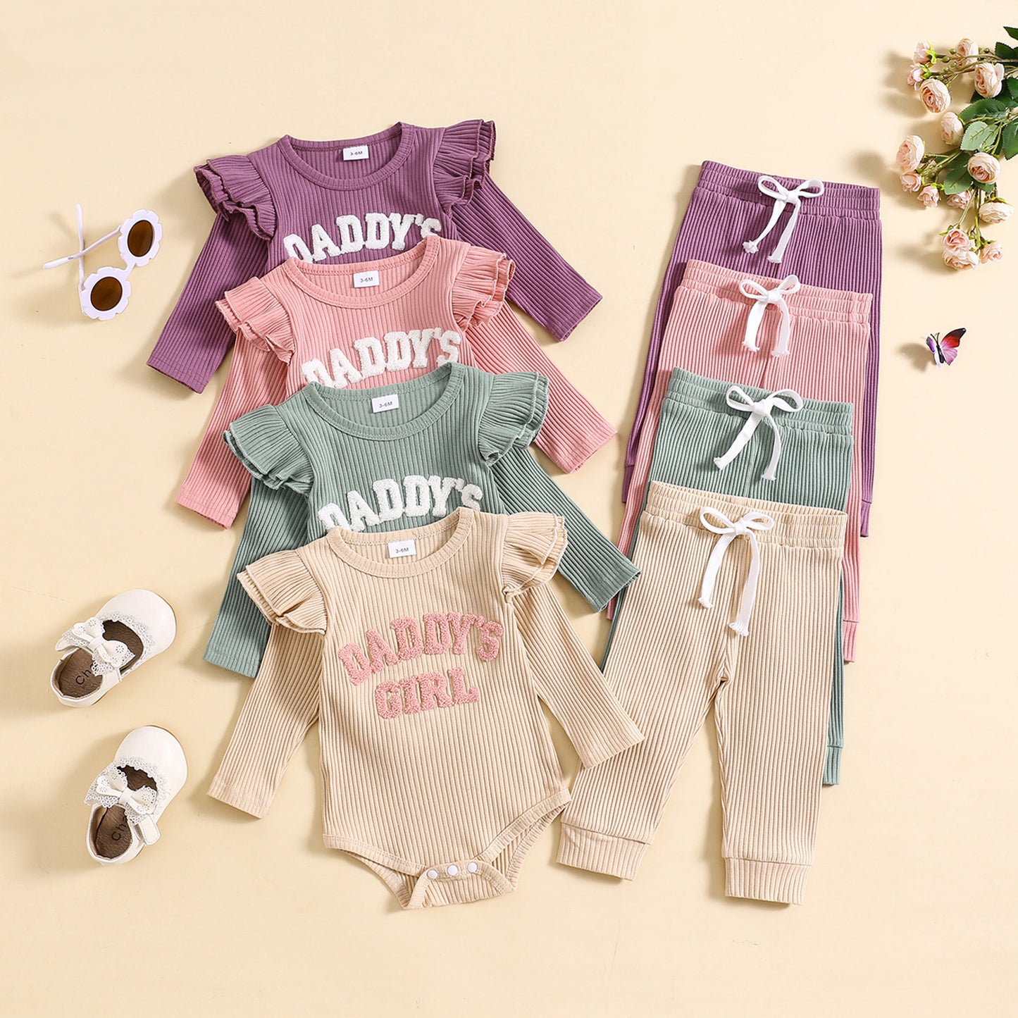 Sunken Stripe Letter Embroidery Suit