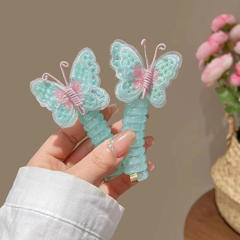 Children's New Embroidered Butterfly Phone Line Hair Ring