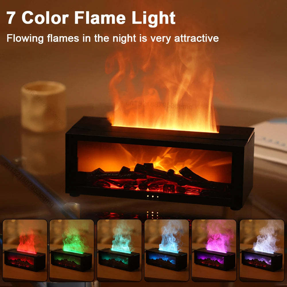 3D Flame Effect Essential Oil Humidifier with Colorful LED Light & Large Mist Output