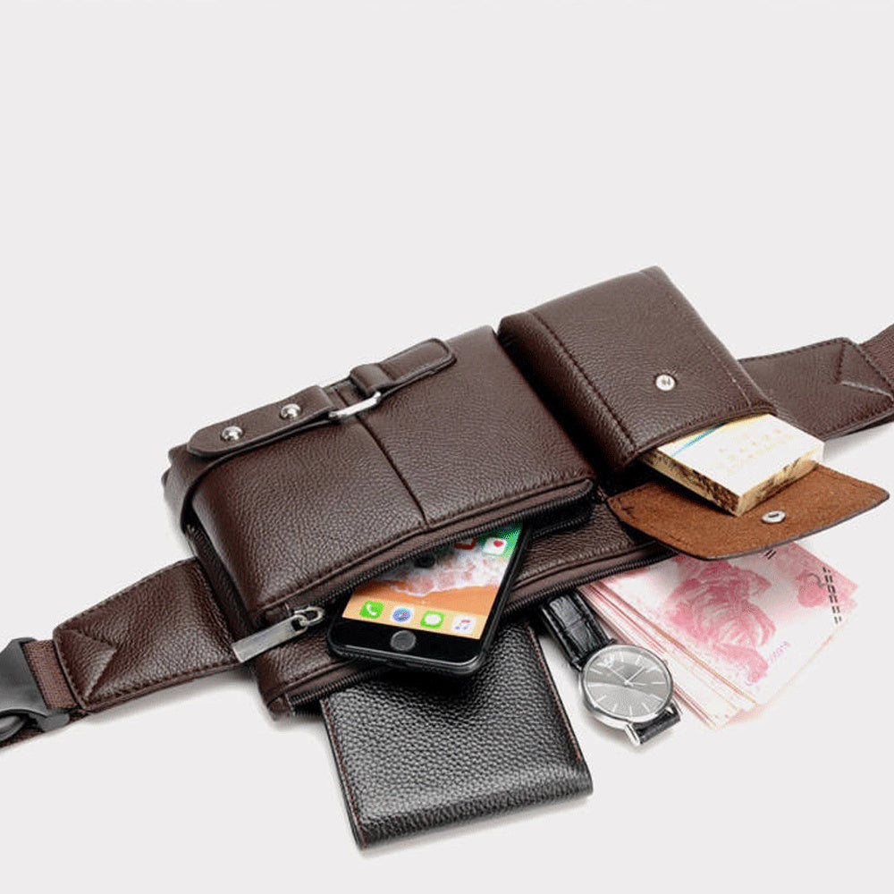 Men's Leather Waist And Chest Bag For Travel