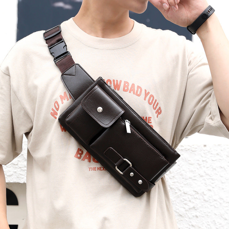 Men's Leather Waist And Chest Bag For Travel
