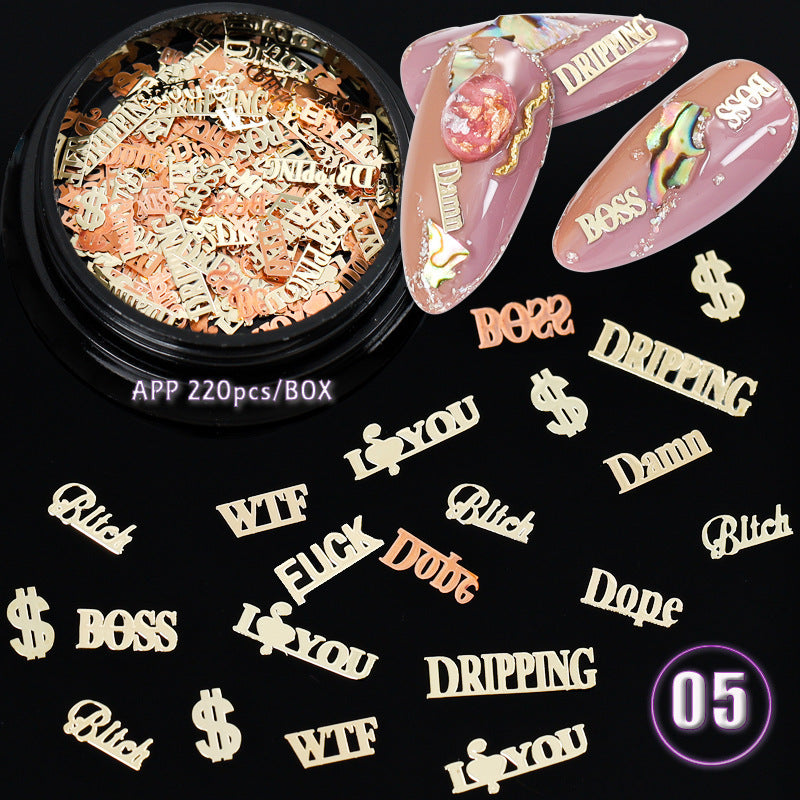 Ultra Thin Hollow Metal Chip English Letter Snowflake Christmas Nail Patch