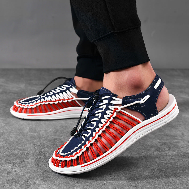Woven Drawstring Tie Roman Shoes