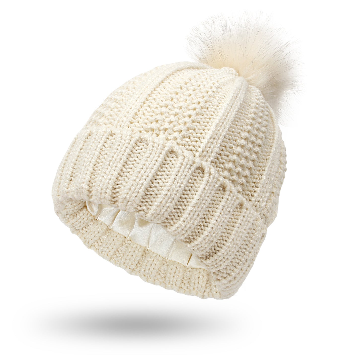 Fashion Stretchy Satin Lined Skull Knit Beanie Hat For Women