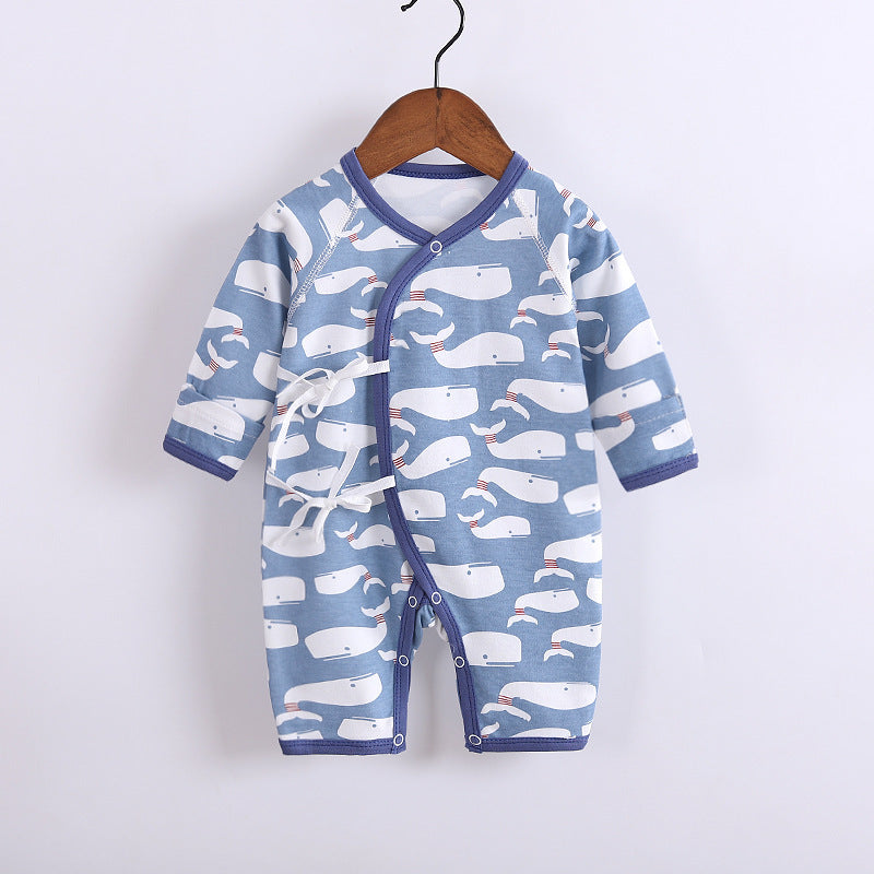 Baby's Cotton Long-sleeved Lace-up Butterfly Jumpsuit