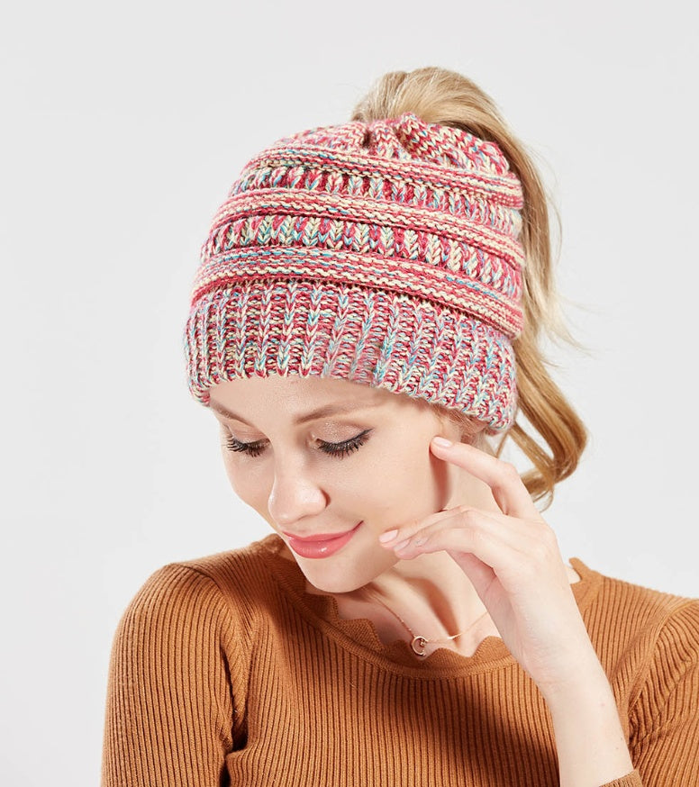 Mixed Color Knitted Wool Hat For Ladies