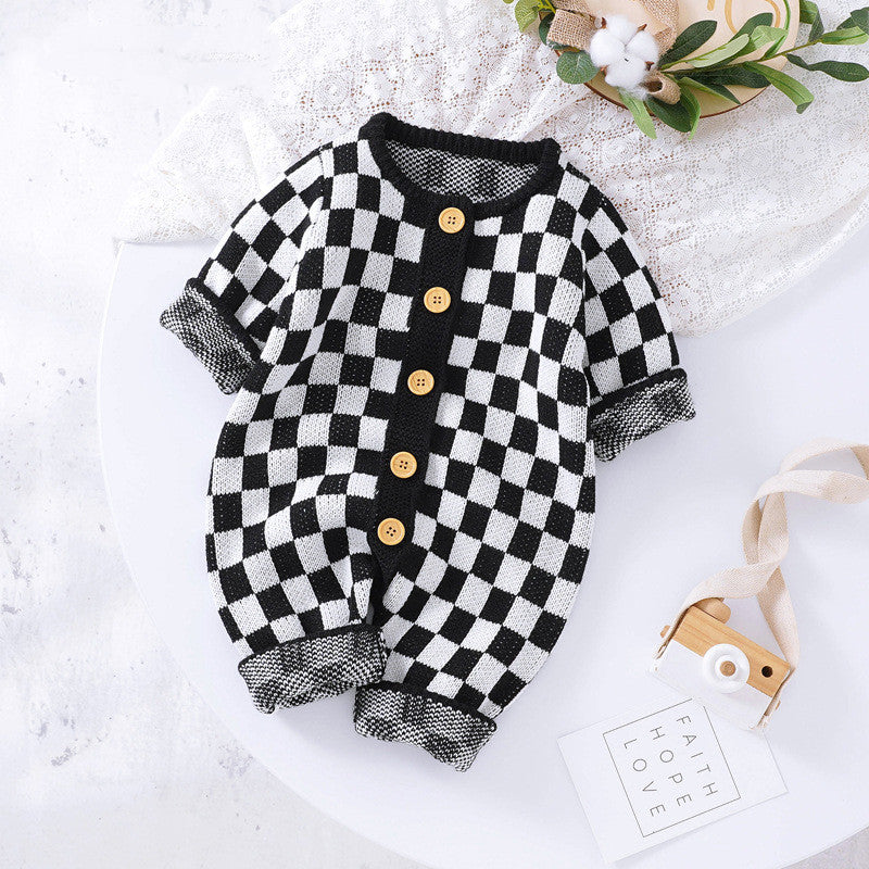 Chessboard Baby One-piece Garment