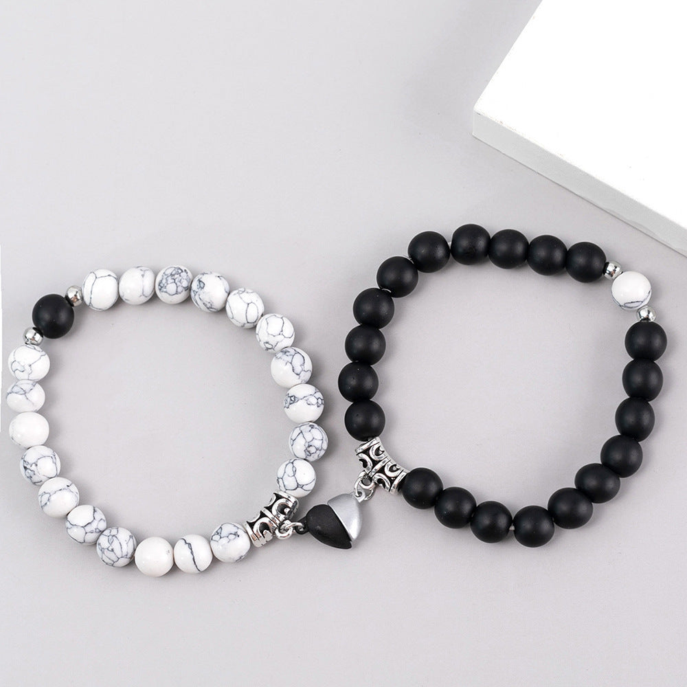 Turquoise Peach Heart Magnet Couple Design Bracelet