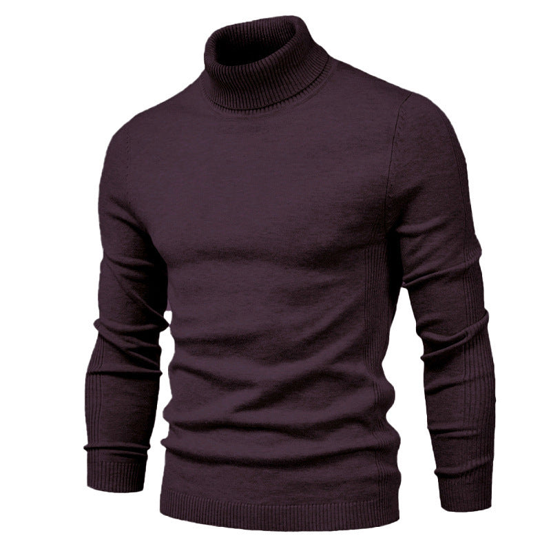 Men's Solid Color Slim Pullover Turtleneck Sweater