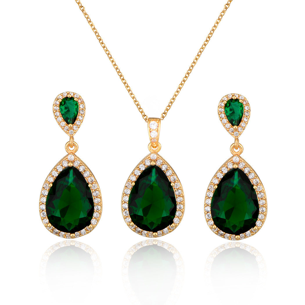 Big Bright Zircon, Water Drops Necklace And Eardrops Suit For Brides