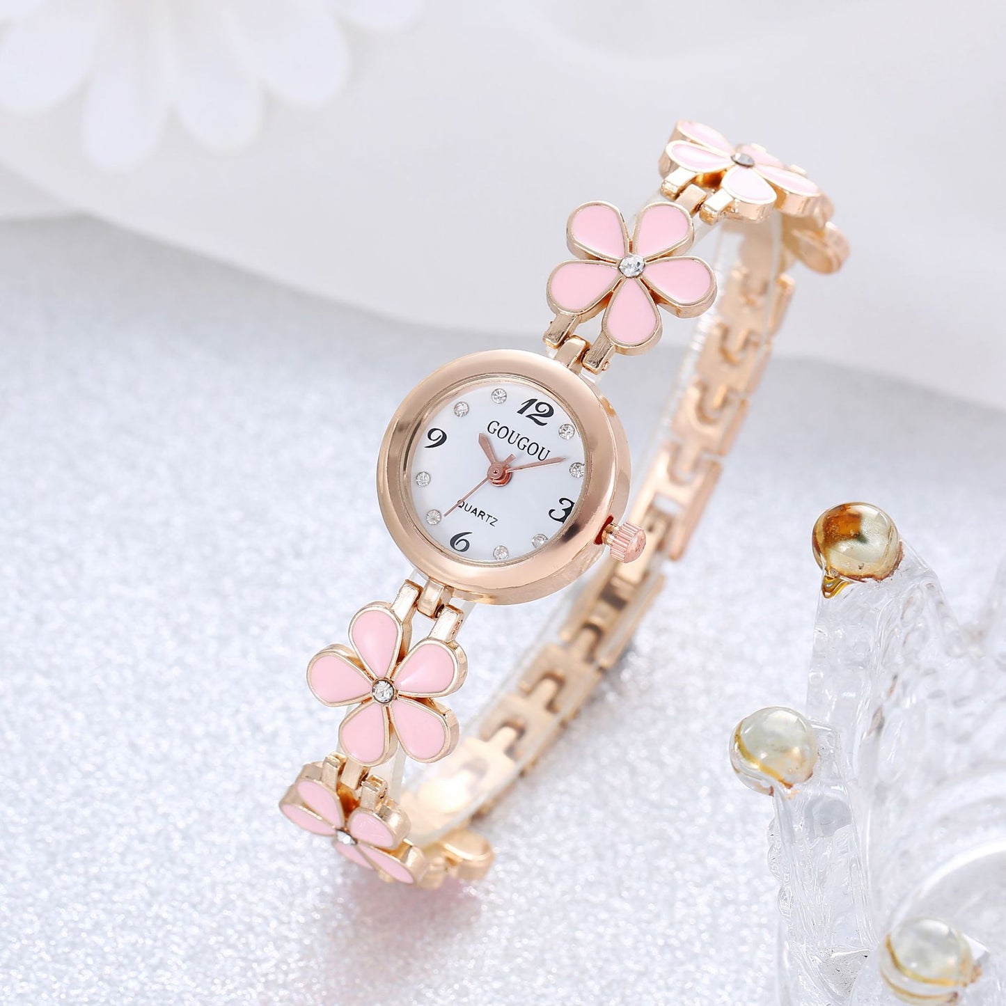 Women's Flower Disk Two-piece Bracelet Watch Set