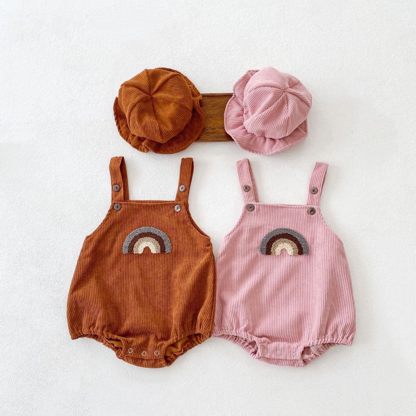 Baby Corduroy Rainbow Sling Romper Bag Fart Clothes