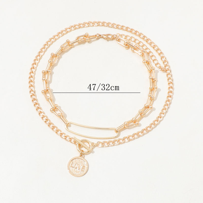 High-grade Retro U-shaped Double-layer Metal Chain Tag Necklace
