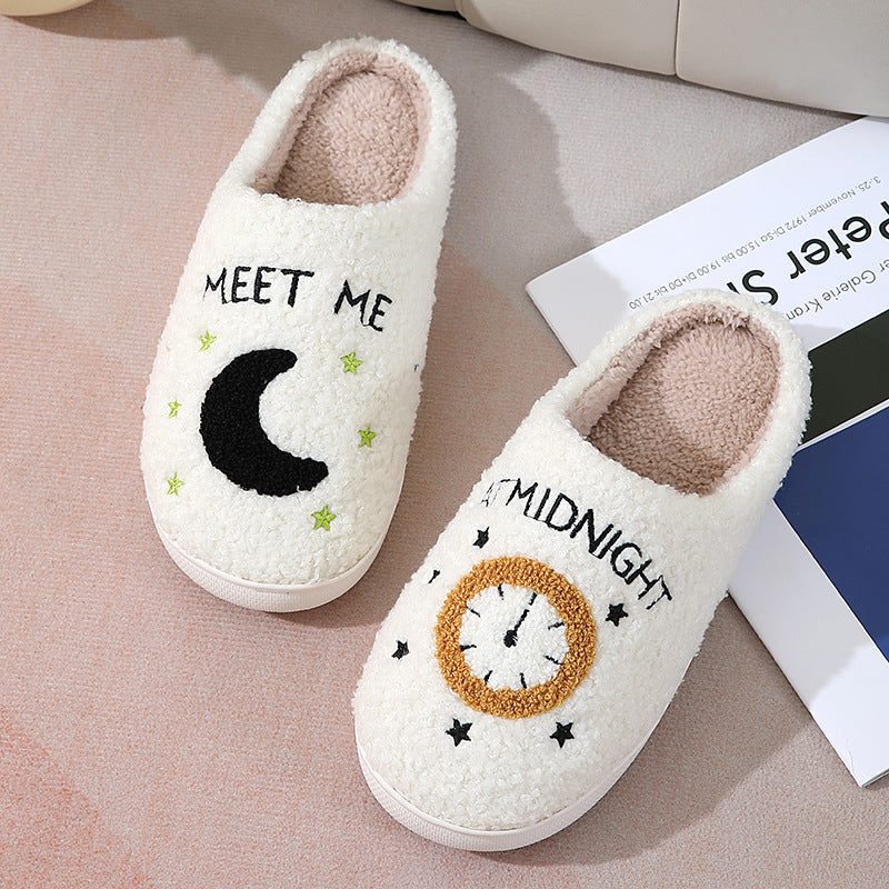 Moon And Clock Print Home Slippers For Women