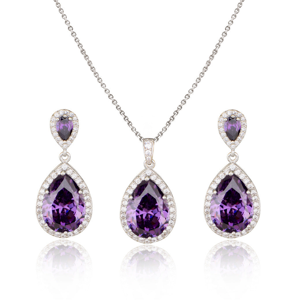 Big Bright Zircon, Water Drops Necklace And Eardrops Suit For Brides