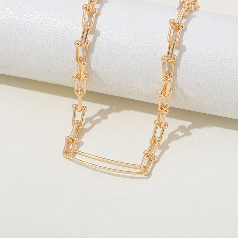 High-grade Retro U-shaped Double-layer Metal Chain Tag Necklace