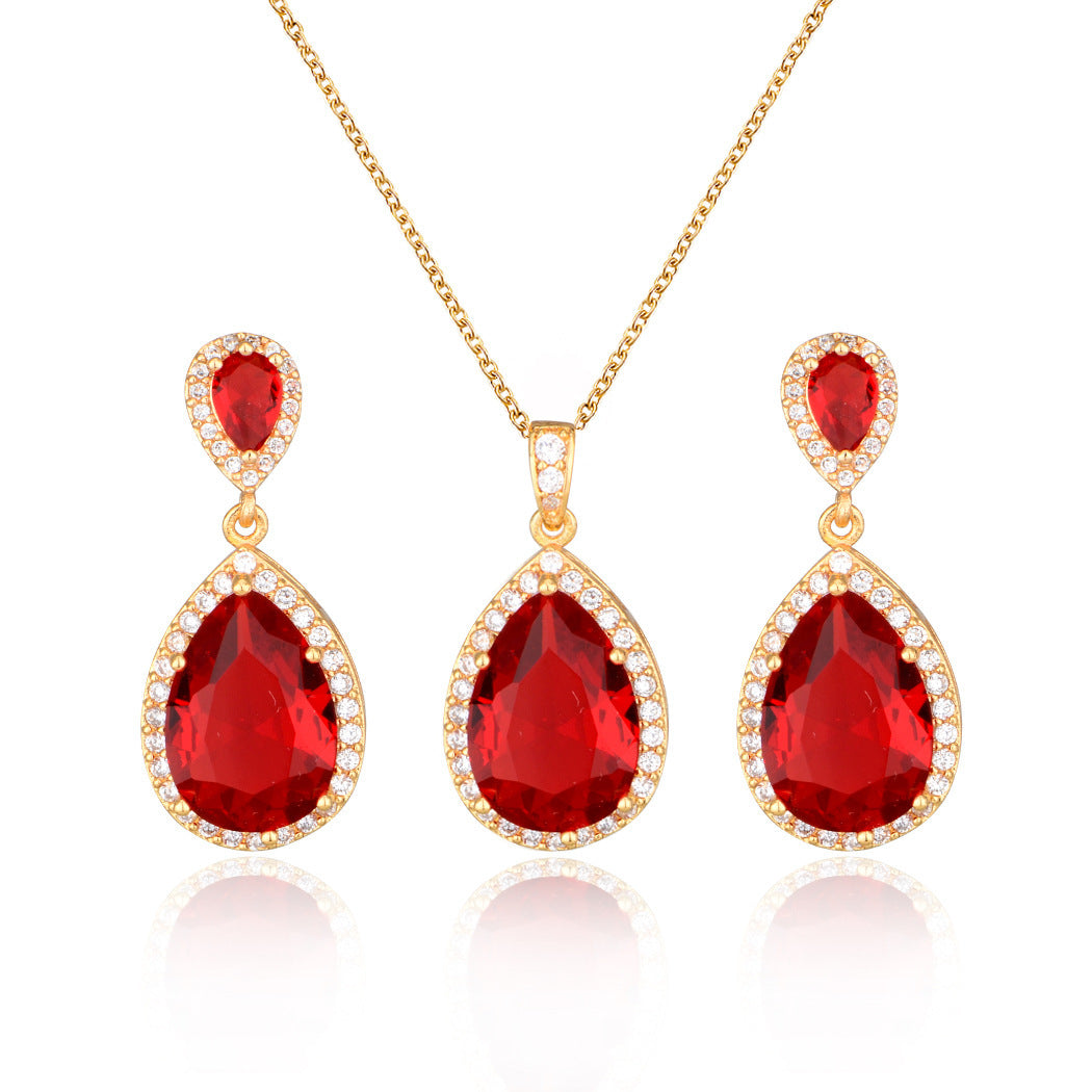 Big Bright Zircon, Water Drops Necklace And Eardrops Suit For Brides