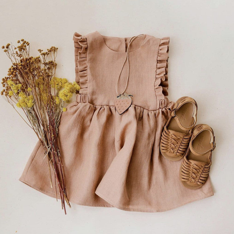 Girls Summer Cotton And Linen Sleeveless Vest Dress