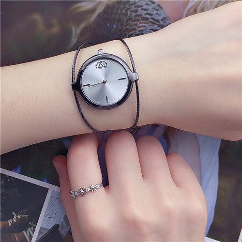 Retro Girls Round Single Steel Wire Bangle Watch