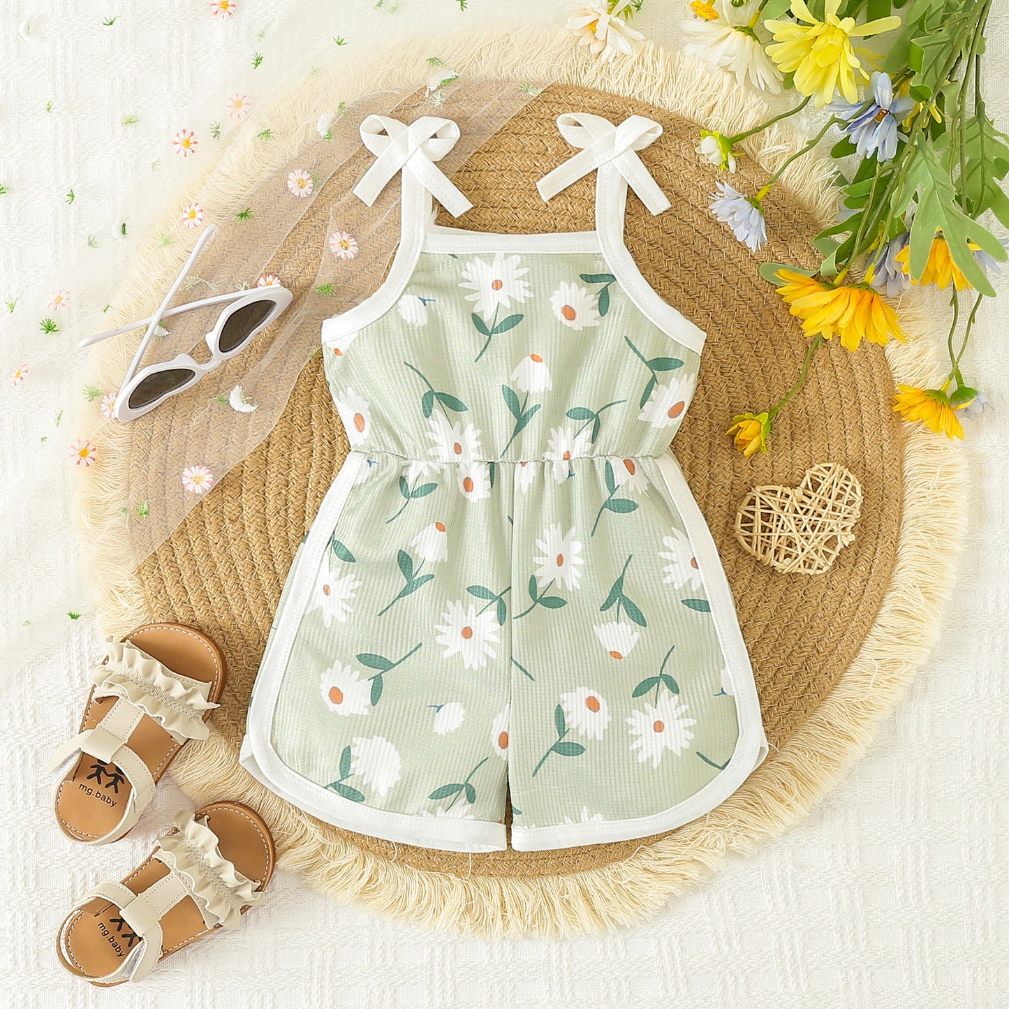 Summer Girls' Printed Sling Jumpsuit
