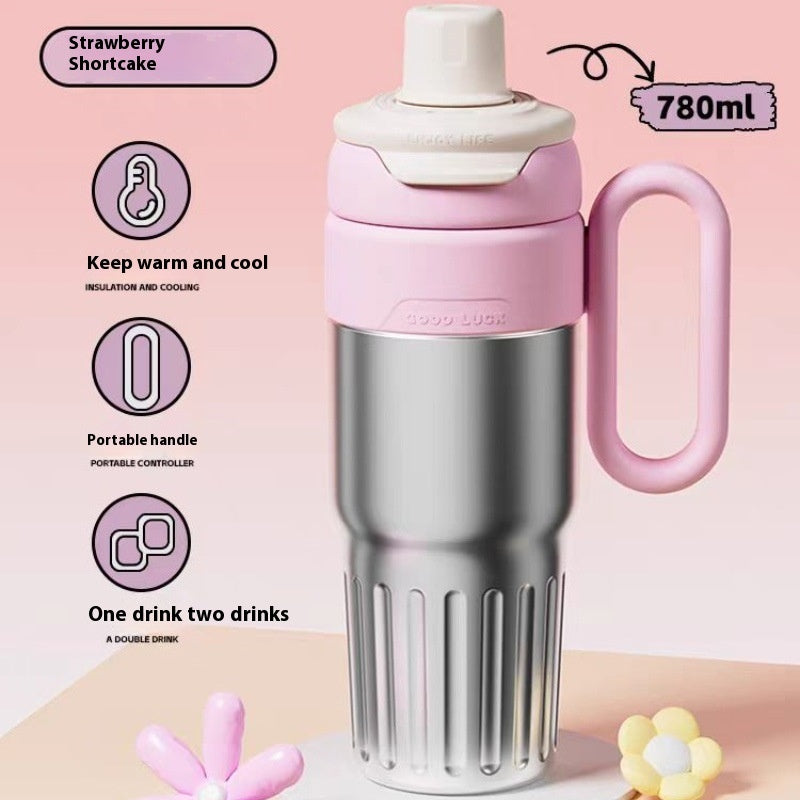 780 mL Gradient Double-Wall Thermal Cup – Stainless Steel with Lid & Straw