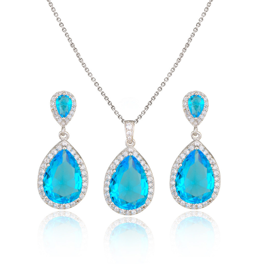 Big Bright Zircon, Water Drops Necklace And Eardrops Suit For Brides