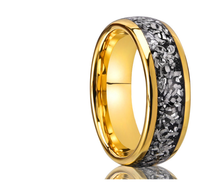 Tungsten Steel Inlaid Meteorite Block Ring