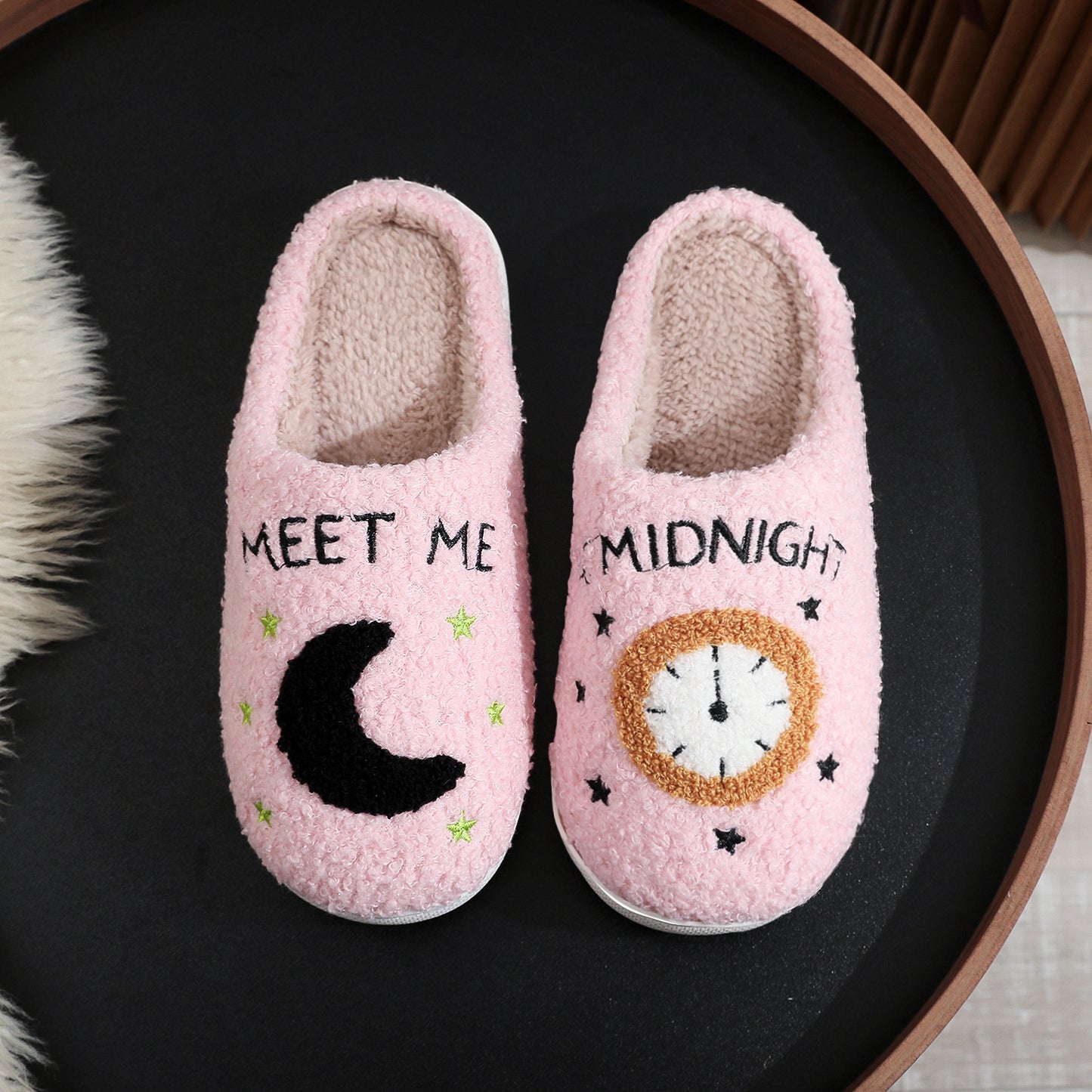 Moon And Clock Print Home Slippers For Women