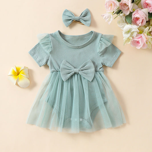 Girls' Multi-color Mesh Flounced Short Sleeved Kazakhstan Skirt
