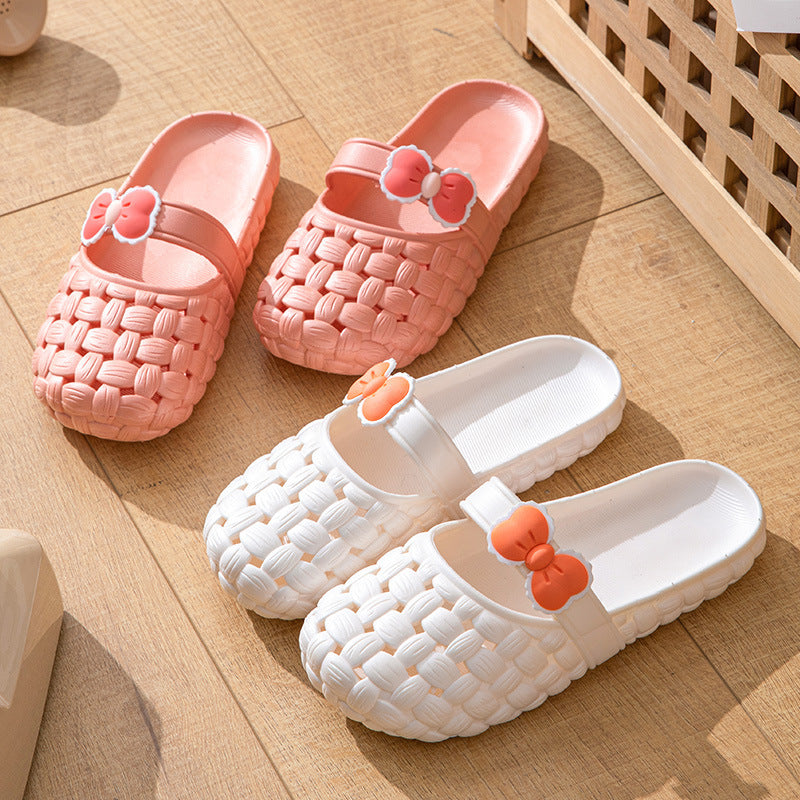 Baotou Slippers With Bow Braid Design