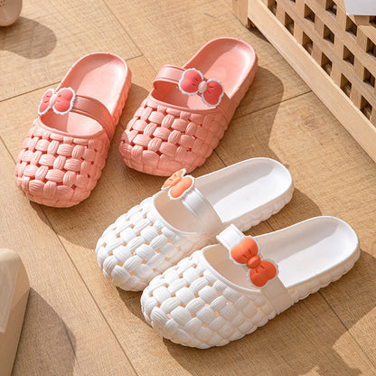 Baotou Slippers With Bow Braid Design