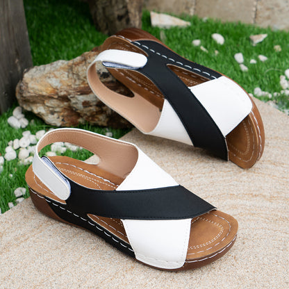 Summer Wedges Sandals With Color Block Cross-strap Design For Women