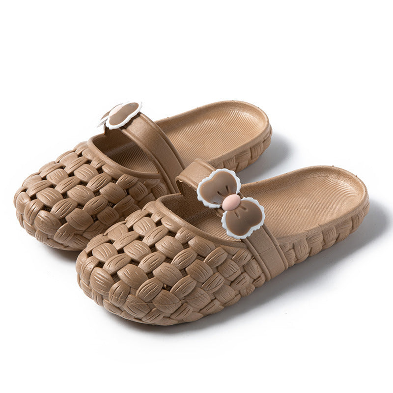 Baotou Slippers With Bow Braid Design