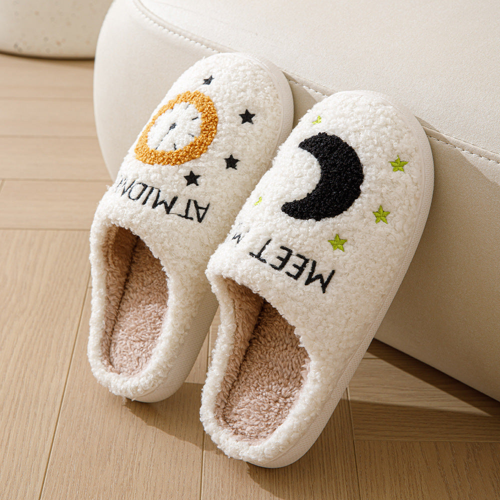 Moon And Clock Print Home Slippers For Women