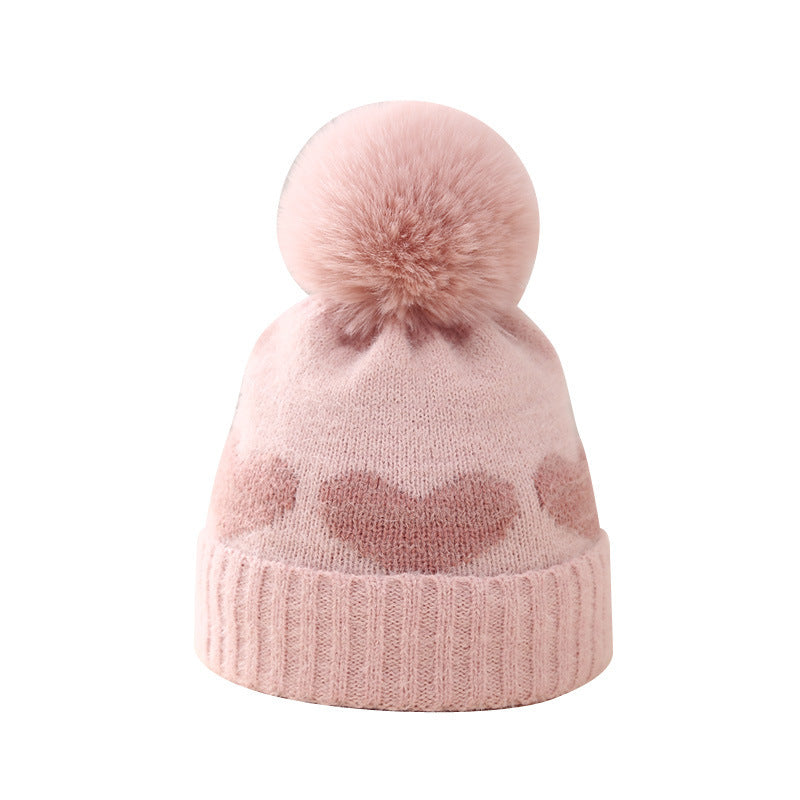 Baby Double-layer Thickened Jacquard Heart Hat