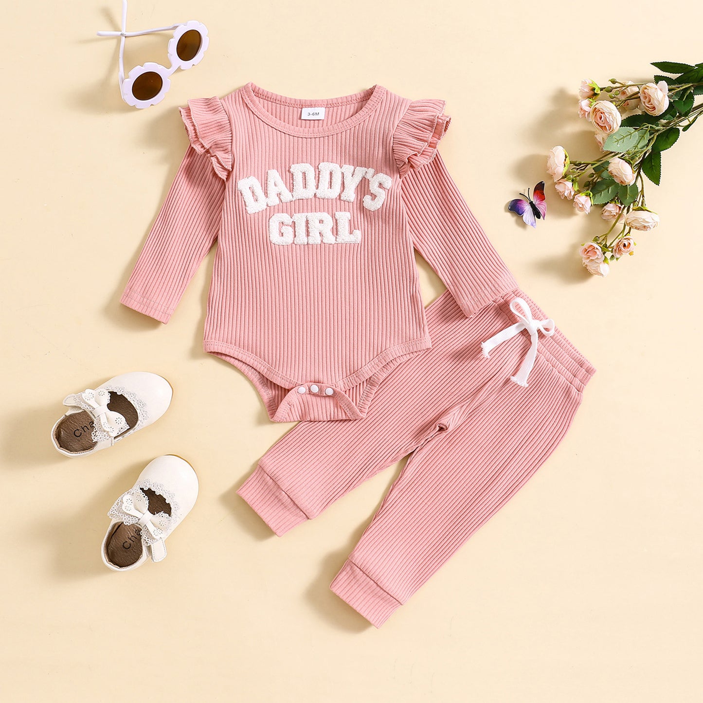 Sunken Stripe Letter Embroidery Suit