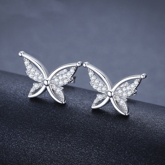 Full Rhinestone Zircon Butterfly Copper-plated Stud Earrings