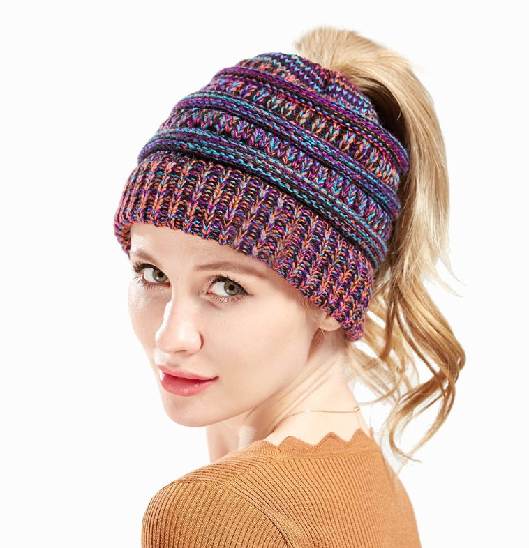 Mixed Color Knitted Wool Hat For Ladies