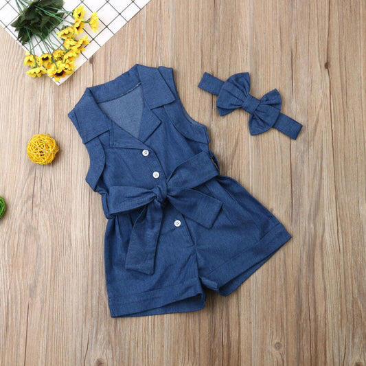 Baby Girl Sleeveless Romper Denim