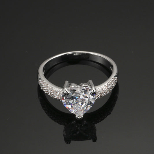White Gold-plated Heart-shaped Diamond Ring