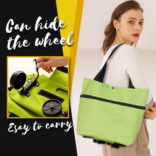 2 in 1 Foldable Shopping Cart with Wheels Premium Oxford Fabric Multifunction Shopping Bag Organizer
