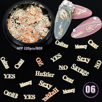 Ultra Thin Hollow Metal Chip English Letter Snowflake Christmas Nail Patch