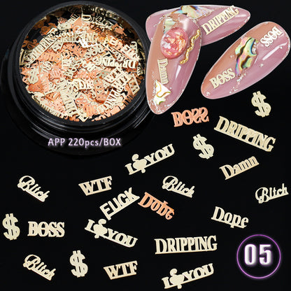 Ultra Thin Hollow Metal Chip English Letter Snowflake Christmas Nail Patch