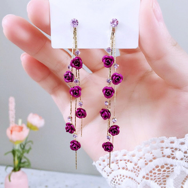 Long Rhinestone Tassel Earrings