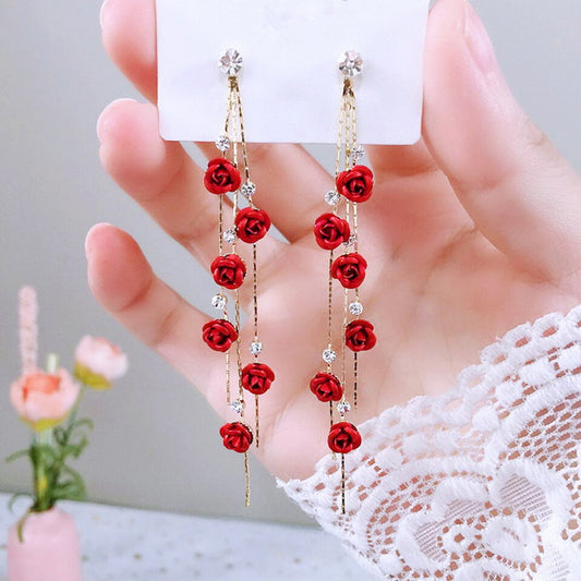 Long Rhinestone Tassel Earrings