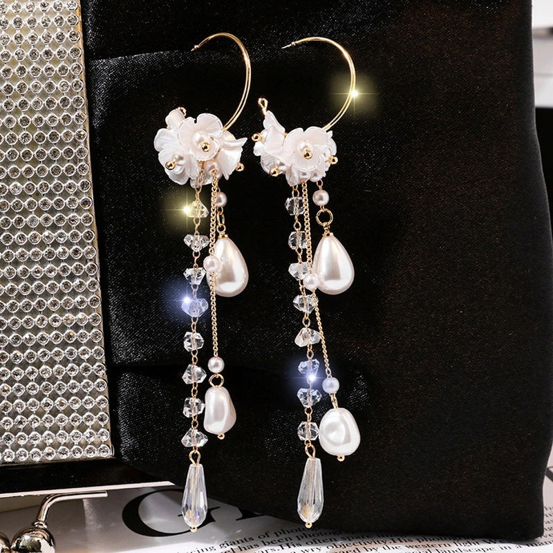 Long Rhinestone Tassel Earrings