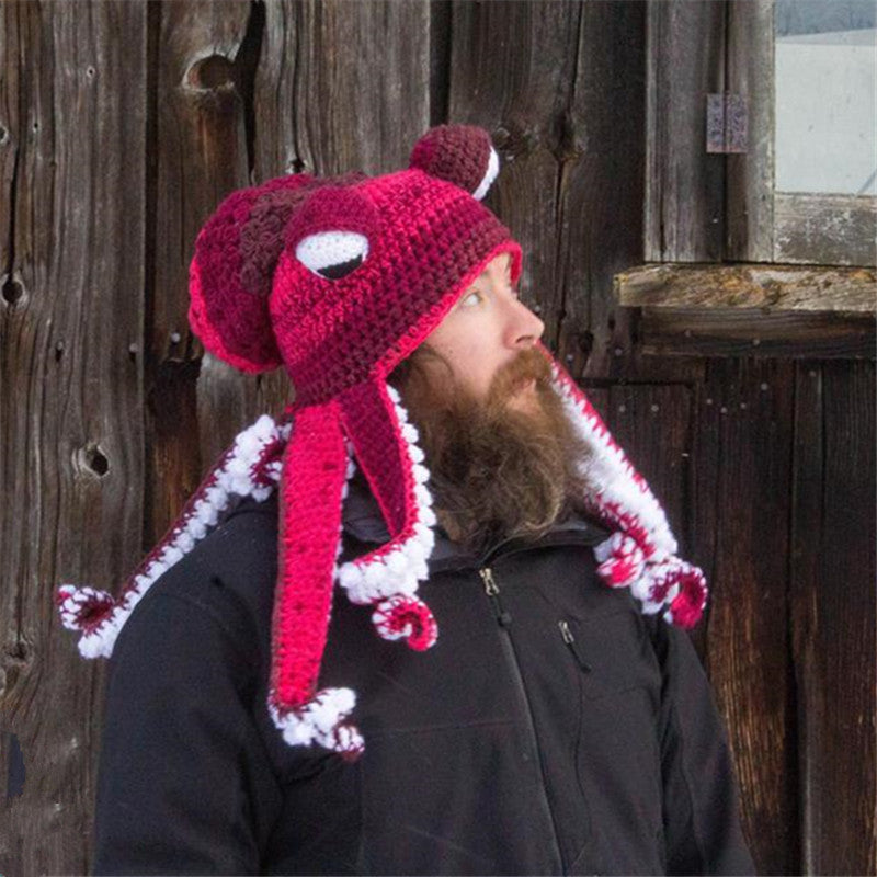 Adult Tricky And Funny Octopus Headgear Handmade Crochet Woolen Hat