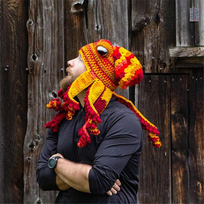 Adult Tricky And Funny Octopus Headgear Handmade Crochet Woolen Hat