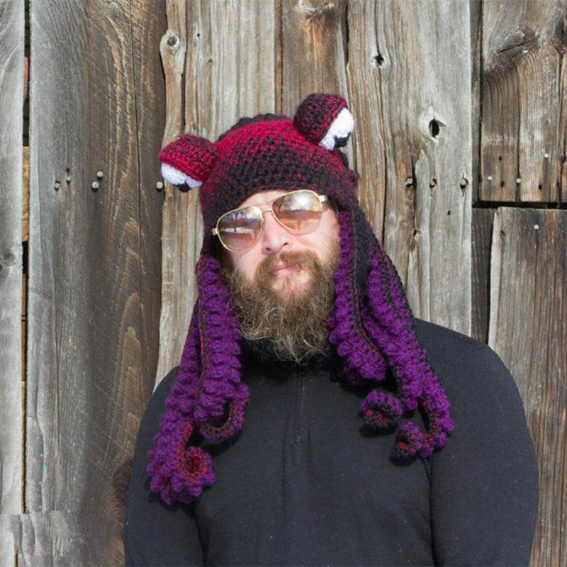 Adult Tricky And Funny Octopus Headgear Handmade Crochet Woolen Hat