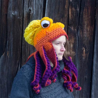 Adult Tricky And Funny Octopus Headgear Handmade Crochet Woolen Hat